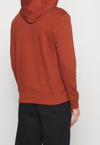 Sudadera con capucha en una mezcla de algodón color óxido, que cuenta con una capucha ajustable con cordones, puños y dobladillo acanalados, con una textura suave y un diseño ajustado.