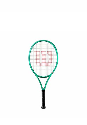 Green tennis racket with black grip and red "W" logo on white strings, centered on a white background.