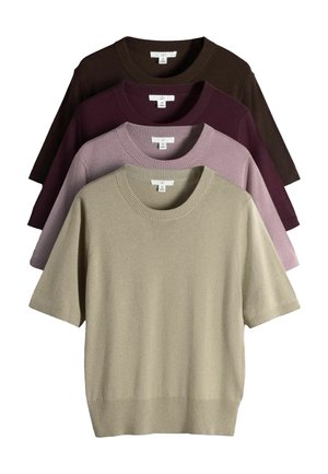 THE SET, REGULAR FIT -  FINE KNITTED CREW NECK JUMPERS 4 PACK - T-Shirt basic - stone brown pink burgandy red chocolate brown