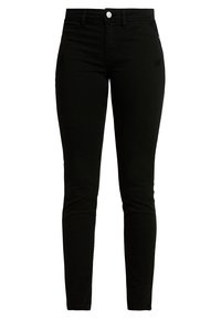 Svarta denim slim-fit jeans med en klassisk femfickorsdesign, som har en metallknapp, lätt stretch och en subtil logotyp på framsidan.