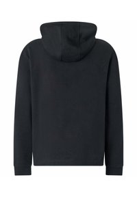 Felpa nera con cappuccio, maniche lunghe, in cotone, dal taglio morbido e senza cuciture sulle spalle. Senza loghi o motivi visibili.