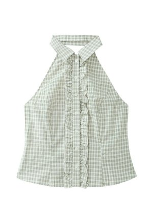 Stradivarius, CHECKED HALTER TOP - Blúzka so zapínaním na gombíky - khaki