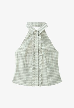 Stradivarius, CHECKED HALTER TOP - Blúzka so zapínaním na gombíky - khaki