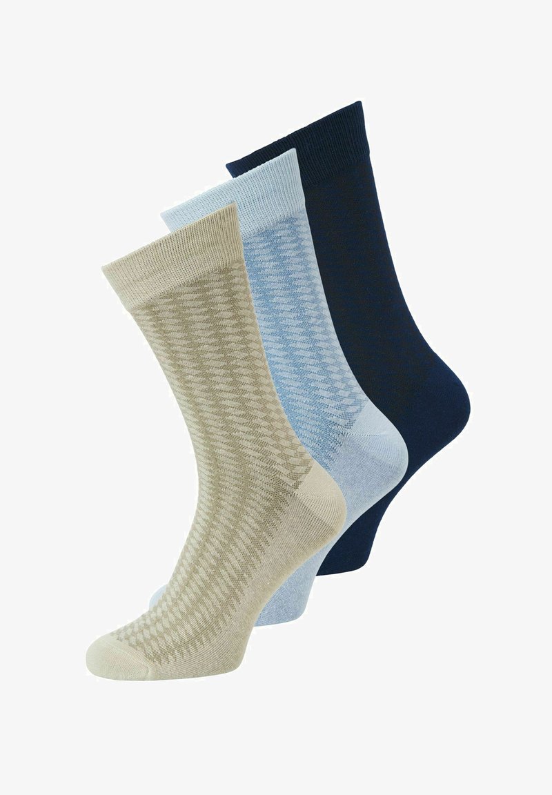 Τρία ζευγάρια καλτσών μέχρι το μέσο της γάμπας σε μπεζ, ανοιχτό μπλε και ναυτικό μπλε με διακριτή πλεκτή υφή με μοτίβο.