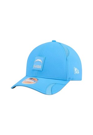 Light blue baseball cap made of fabric, featuring a Los Angeles Chargers logo patch on the front and mesh accents on the sides.