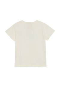 Kortærmet cremet t-shirt lavet af blød bomuld, med rund halsudskæring og en afslappet pasform. Simple design uden yderligere mønstre eller detaljer.