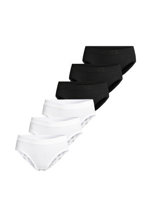 Six culottes en coton pour femmes, trois noires et trois blanches, de style hipster, disposées en deux rangées diagonales.