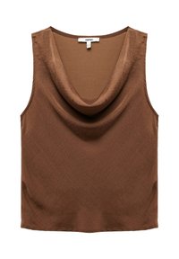 Top marrón sin mangas con escote tipo cowl, hecho de una tela suave, con un corte holgado y una sutil textura en toda la prenda.