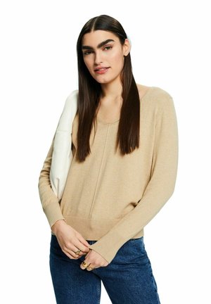 Esprit MIT V-AUSSCHNITT - Strickpullover - sand