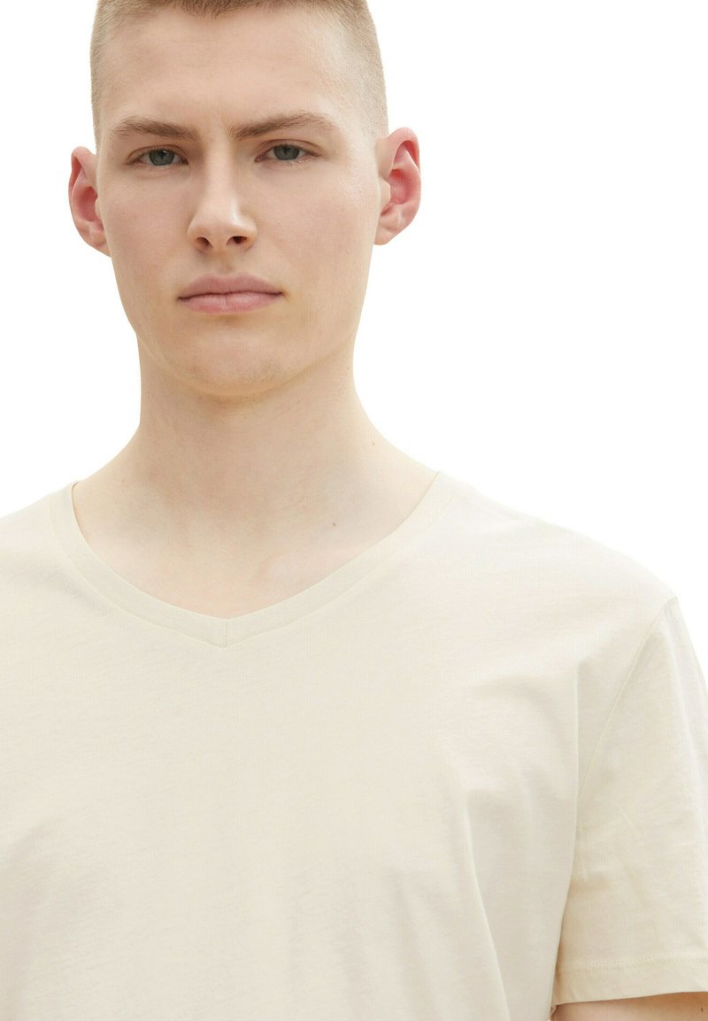 Herren T-Shirts basic | TOM TAILOR KURZARM V-AUSSCHNITT T-Shirt basic beige - QL12265 Herren T-Shirts basic | TOM TAILOR KURZARM V-AUSSCHNITT T-Shirt basic beige - QL12265