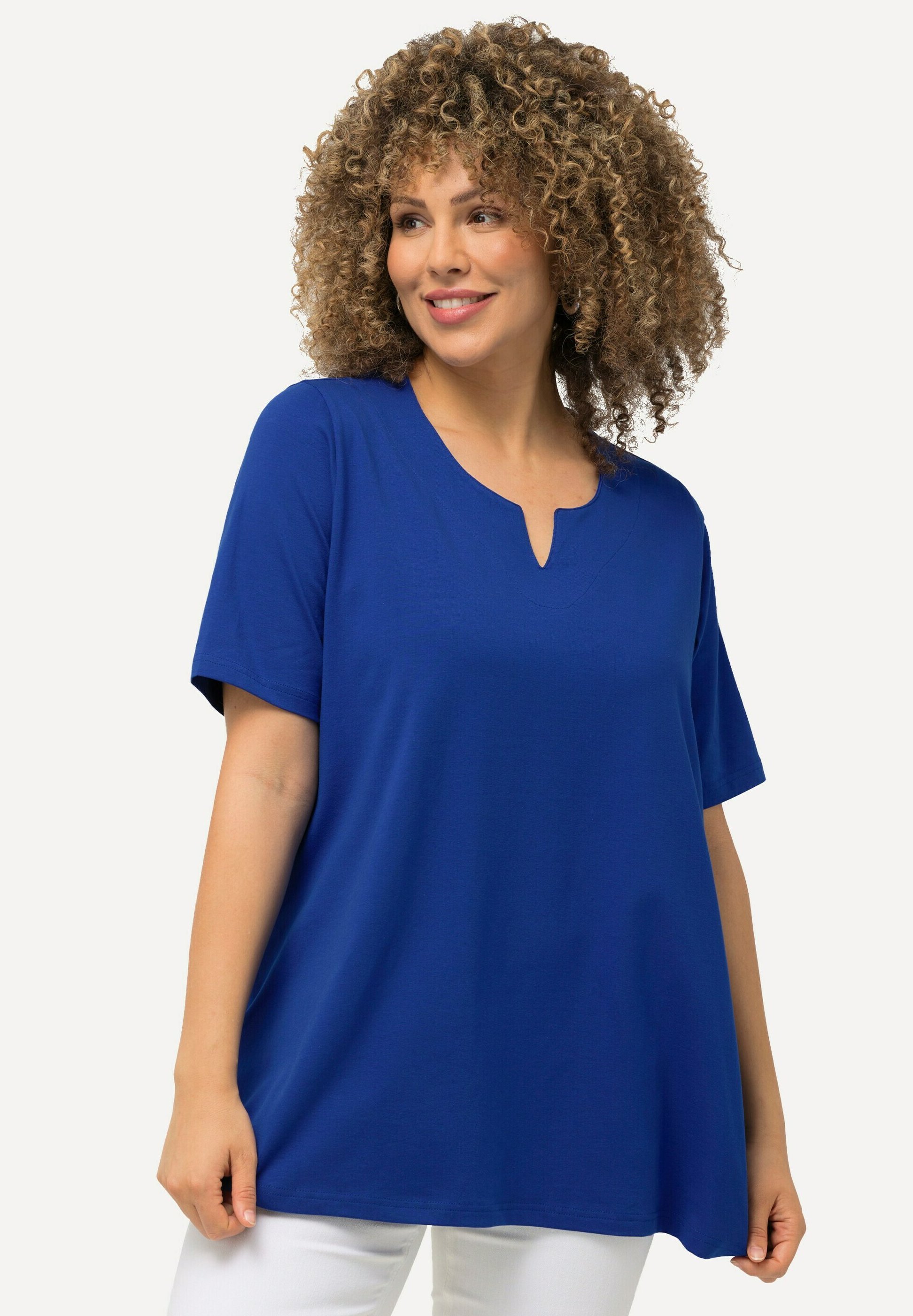 Shirt, A-Linie, Zierfalten, Carré-Ausschnitt, Langarm, dunkelblau