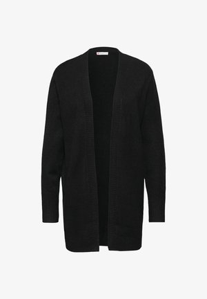 Mustat neuletakit, jotka on valmistettu pehmeästä neulekankaasta. Avoin etuosa, pitkät hihat, joissa on ribbireunus. Ei sulkemisia tai kuvioita.