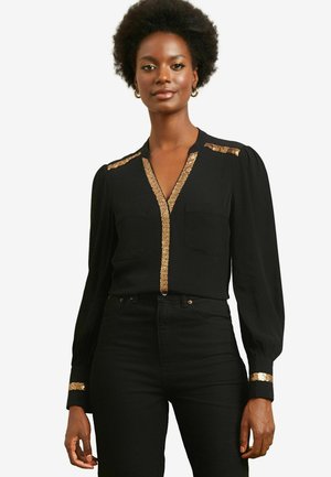 SEQUIN V NECK - REGULAR FIT - Bluse - black and gold
