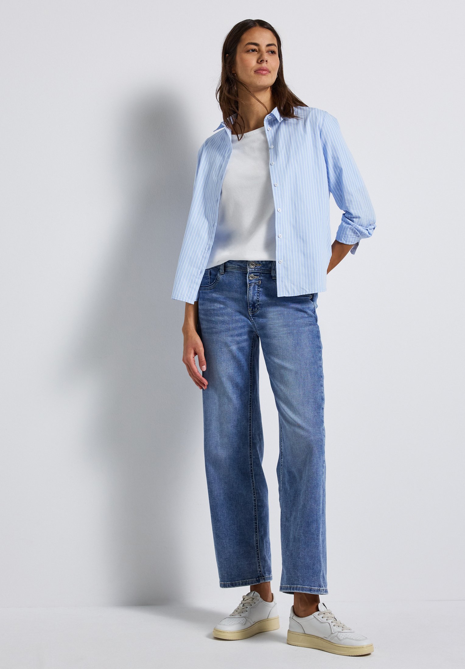 Street One Maglietta Basic A Righe Donna - Scollo A Barchetta, Maniche 3/4, In Puro Cotone, Taglia EU 38