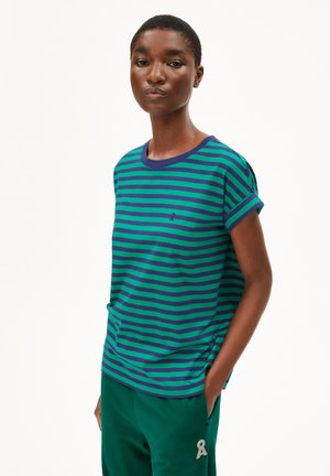 ARMEDANGELS IDAARA STRIPES - Print T-shirt - emerald green/blue noon