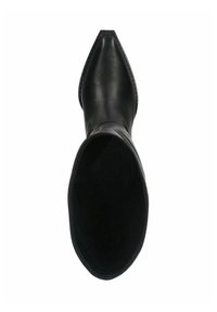 Stivaletto in pelle nera con design a punta e texture liscia. L'interno è spazioso e senza fodera, con una silhouette elegante.