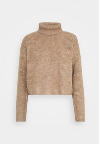 Chunky stickad polotröja i ljusbrunt, med en kort design och långa ärmar med ribbad textur. Enkel, minimalistisk stil.