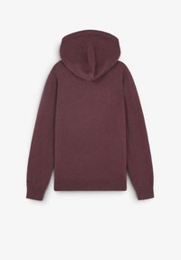 Sudadera burdeos con capucha, tejido texturizado, puños y dobladillo acanalados. Cuenta con una capucha de tamaño medio y un diseño trasero limpio sin adornos.