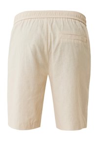 Béžové šortky s elastickým pasem, s jednou zadní kapsou, vyrobené z lehkého materiálu a hladké textury.
