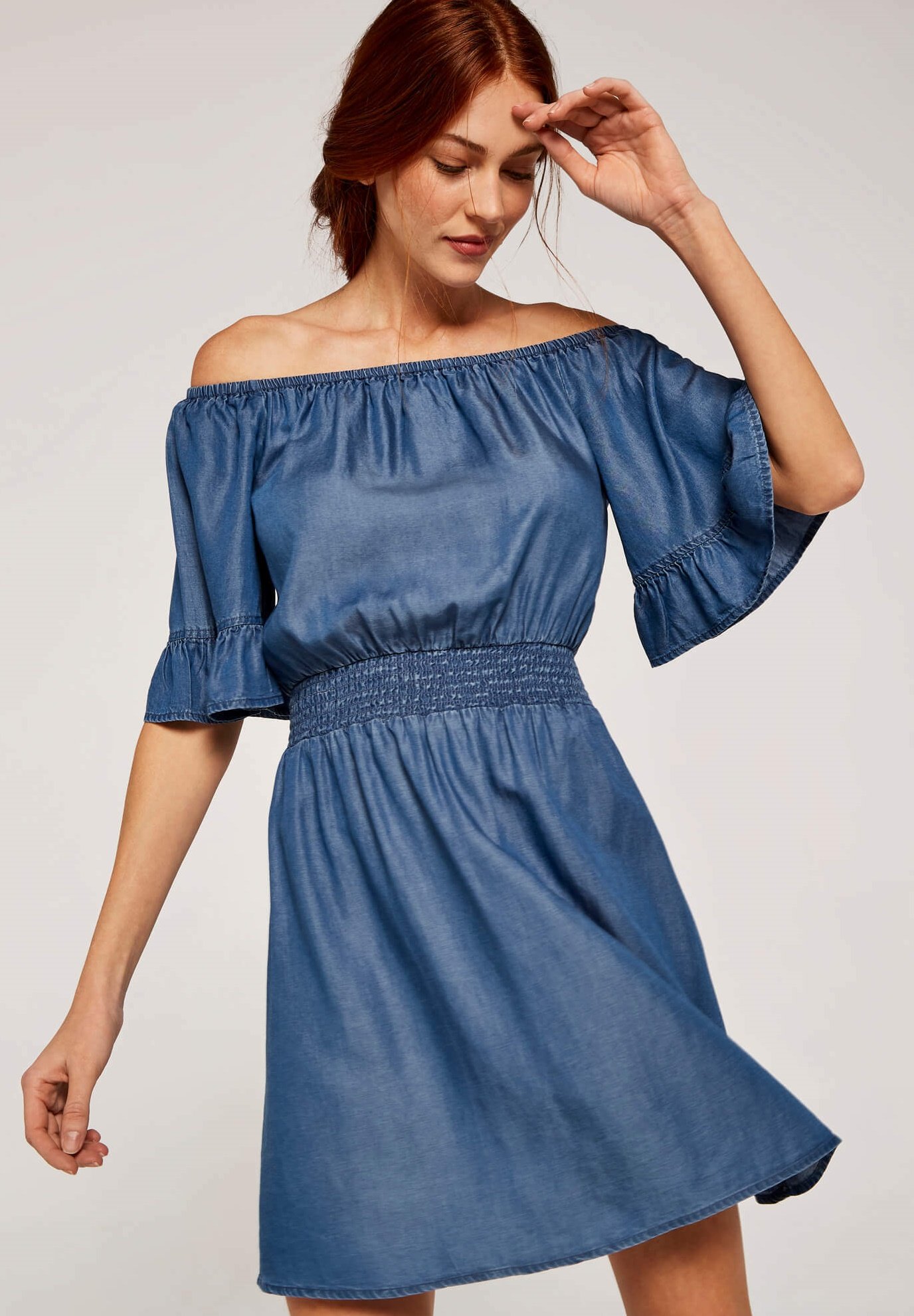 white christmas dresses Shapeless Silhouette Denim Mini Dress: Washed Apricot main image 1