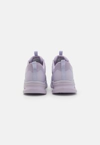 Purple athletic shoes with mesh panels, padded collars, and pull tabs. Thick rubber soles with textured grips for enhanced traction.