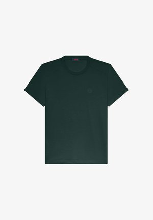 Dark green short-sleeved t-shirt made of soft fabric, featuring a crew neck and a subtle logo on the chest with a classic fit.