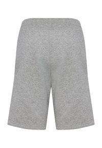 Grå bomullsshorts med elastisk midja, med en mjuk textur. Lös passform med raka ben och inga synliga mönster.