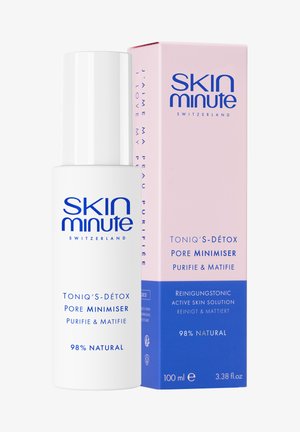 Flacon de sérum Skin Minute Toning Pore Minimiser et boîte rose-bleu, 98 % naturel, 100 ml, pour purifier et matifier la peau.