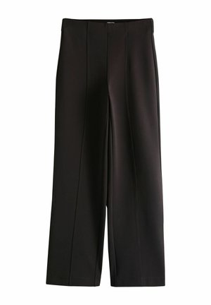 Schwarze, weit geschnittene Hose mit Bügelfalten vorne und hohem Bund.