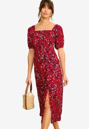 Love & Roses PRINTED SQUARE NECK PUFF SLEEVE MIDI  REGULAR FIT - Denní šaty - red animal