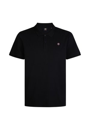 Polo nero a maniche corte, con colletto e un piccolo logo ricamato sul lato sinistro del petto. Realizzato in un tessuto liscio e uniforme.