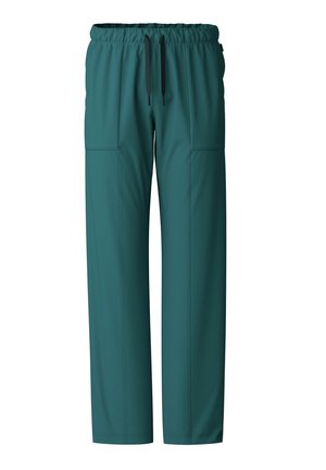 Teal, lichtgewicht broek met elastische tailleband en trekkoord; beschikt over twee zijzakken en naaddetails aan de voorkant.