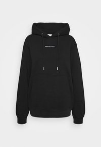 Sudadera negra con bolsillo frontal, capucha con cordón y texto "BANDRO PARIS" en blanco. Hecha de tela suave con puños y dobladillo acanalados.