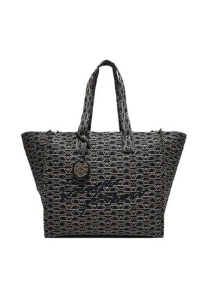 Borsa tote nera con un design a fantasia che presenta loghi color crema. Due manici robusti e un charm rotondo rimovibile. Tessuto texture.