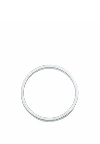 Silver ring with a thin, smooth band and a round shape. Features a polished finish with slight texture and an open design.