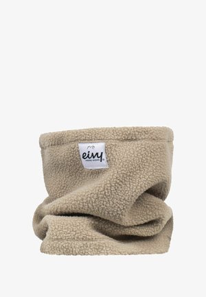 Chaud col en polaire beige avec une texture douce et un design replié. Présente une étiquette visible avec le logo "eivy" sur le devant.