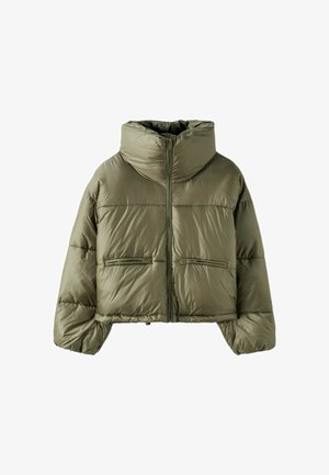 Stradivarius, SHINY CROPPED JACKET - Zimná bunda - khaki