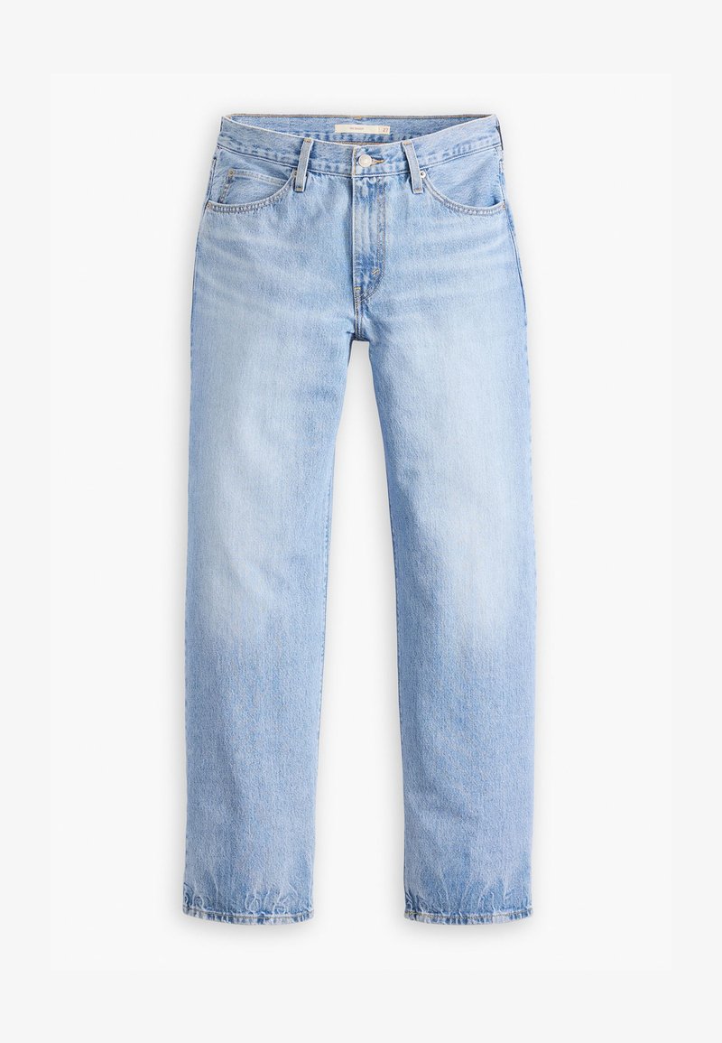 Lyseblå denimjeans med en lige ben-design, fem lommer og en mellemhøj talje. Har en falmet struktur og håndsyet kant.