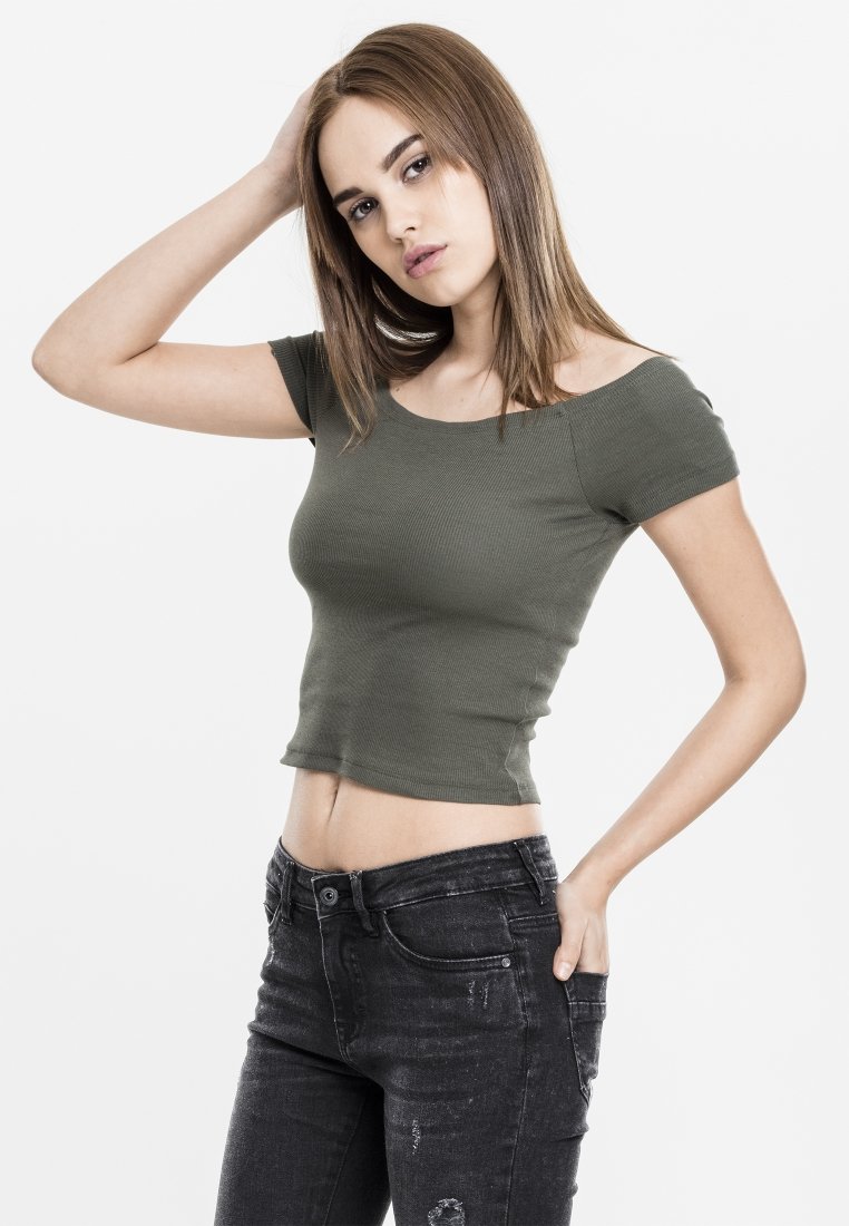 Urban Classics - OFF SHOULDER - Lihtne T-särk - olive, Suurenda