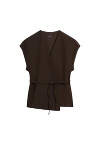 DOUBLE-BREASTED V-NECK WITH TIES - Lichte jas - mottled dark brown