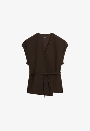 Massimo Dutti DOUBLE-BREASTED V-NECK WITH TIES - Summer jacket - mottled dark brown