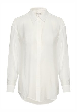 Chemise blanche à manches longues en matériau léger. Dotée d'un col, d'une fermeture à boutons sur le devant et de poignets à boutons. Texture douce avec une coupe décontractée.