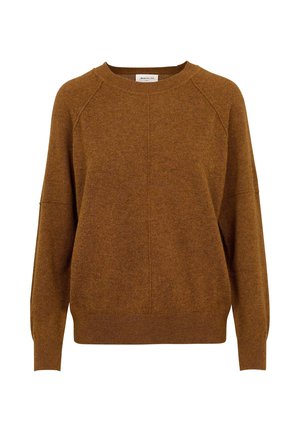 Maglione marrone con vestibilità rilassata, maniche raglan lunghe e orlo a coste. Realizzato in maglia strutturata.