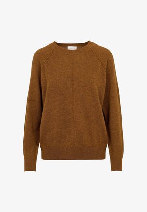 Maglione marrone con vestibilità rilassata, maniche raglan lunghe e orlo a coste. Realizzato in maglia strutturata.