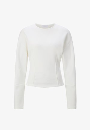 Wit top met lange mouwen van gladde stof, voorzien van een ronde hals, een aansluitende pasvorm en naaddetails op de mouwen.