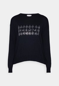 Maglione nero lavorato a maglia con una vestibilità comoda, caratterizzato da un motivo houndstooth metallico sul petto e polsini e orlo a coste.