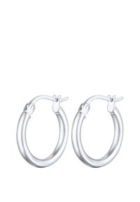 Orecchini a cerchio in argento con una finitura lucida, caratterizzati da una forma rotonda classica e una chiusura a gancio sicura per un facile utilizzo.