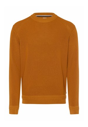 Langärmeliger, strukturierter Pullover in warmem Orange, mit Rundhalsausschnitt sowie gerippten Bündchen und Saum. Lässiges Design mit taillierter Silhouette.