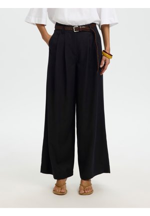 Selected WIDE LEG HOSE BUNDFALTEN - Pantalon classique - black