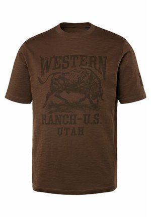 JP1880 HALBARM, VINTAGE-LOOK, BRUSTPRINT, BIS 8 XL - Print T-shirt - dark chocolate